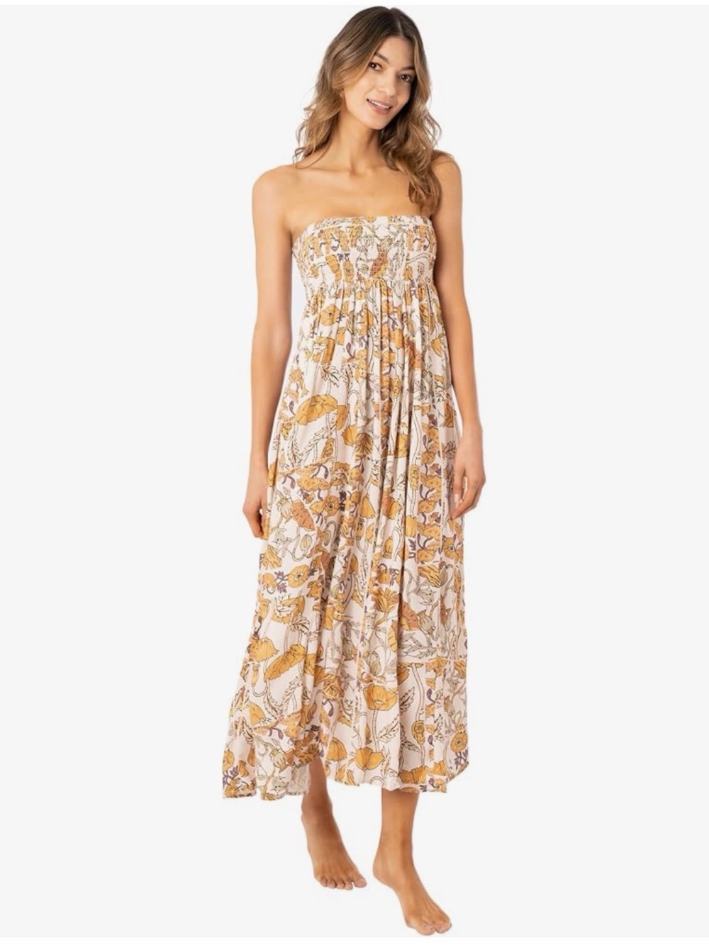 Maaji Cream Maxi Skirt with Mustard Floral Print - Large - NWT - Picture 2 of 7